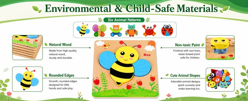 Animal Jigsaw Puzzles for Toddlers Ages 1-3 2-4 - Baby Kids Learning Educational Preschool Toys Christmas Birthday Gifts Wooden Toddler Puzzles Montessori Toys: Gifts for 1 2 3 Year Old Boys Girls B07QG618QT