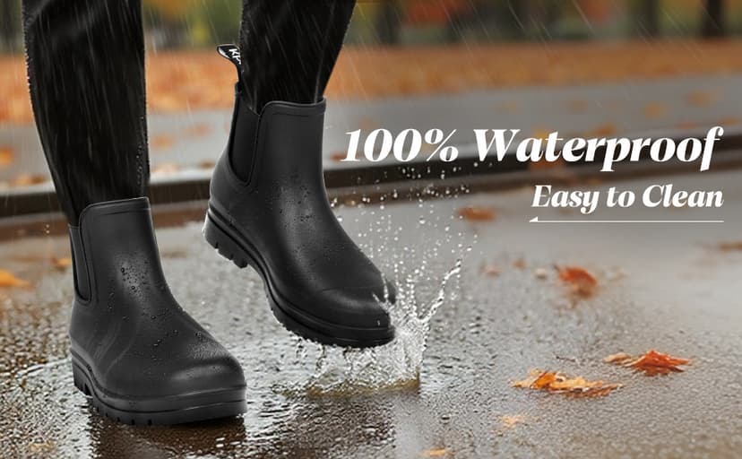 Kprm Ankle Rain Boots for Women Waterproof, Short Womens Rubber Chelsea Rainboots, Garden Shoes for Mud Barn Gardening Yard Farm Work