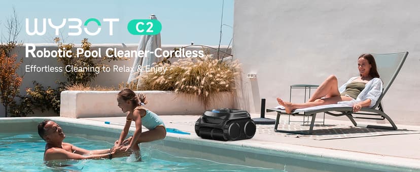 WYBOT C2 Cordless Robotic Pool Cleaner, Pool Vacuum Robot for Inground Pools with Dual Filter, Lasts 180 Mins, Wall & Waterline Cleaning, Smart Weekly Timer, OTA Upgarded (Dark Black)
