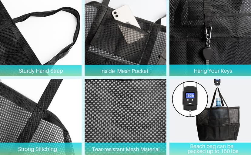 SRISE Mesh Beach Bag - Large Beach Tote Bag for Family Beach Bag for Toys & Vacation Essentials