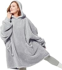 Bedsure Blanket Hoodie, Wearable Blanket for Adults & Kids as Gifts for Women Men, Birthday Gifts for Women Mom Girl Sherpa Oversized Hoodie, Grey, Standard