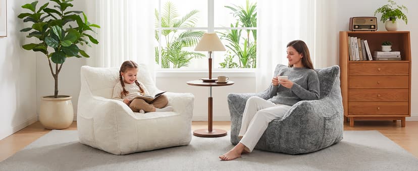 Cvortll Bean Bag Chair, Bean Bag Sofa, Faux Fur Bean Bag Chairs,with armrests and a Sturdy backrest, Suitable for Apartments, Living Rooms, bedrooms, Games, Reading (White)