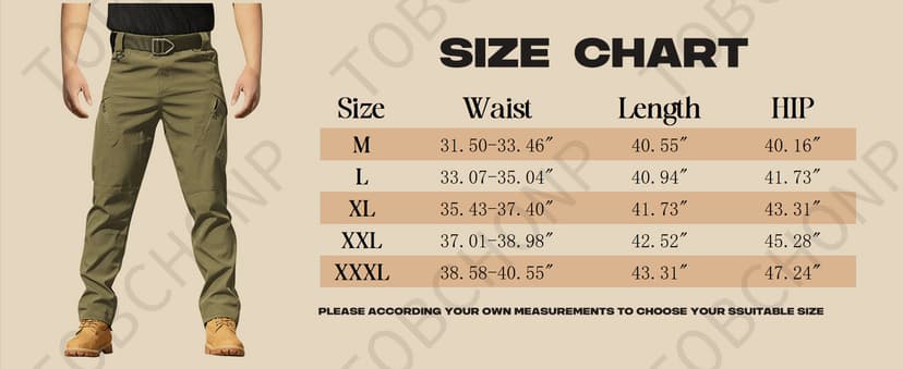 tobchonp Tactical Pants for Men Relaxed Fit Stretchy Work Pants Baggy Cargo Camo Pants Flex Carpenter Pant Multi Pockets