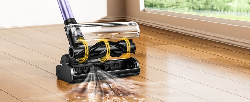 Cordless Vacuum Cleaner, 46KPa/500W Stick Vacuum with 55 Mins Runtime, Self-Standing Vacuum Cleaner for Home, LED Display, Anti-Tangle Brush, Rechargeable Vacuum for Hardwood Floor, Pet Hair (Violet)