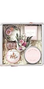 Sweet Coconut Spa Gift Set for Women – Relaxation Gift Basket with Candle, Soap, Salt Scrub & Shower Steamers – Birthday, Thank You, Bridal Shower & Self Care for Mom, Wife, Sister, Friend