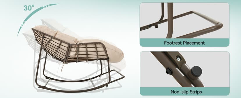 YITAHOME Rocking Papasan Chair, Wide Rocking Chair, Comfy Indoor and Outdoor Lounge Chair with Thick Cushion for Bedroom, Living Room, Patio, Porch, Garden, Deck, Lawn (Beige)