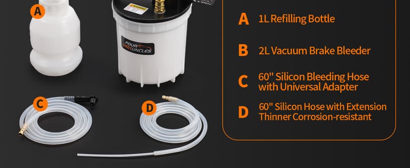 FOUR UNCLES 2L Brake Bleeder Vacuum Pump Kit - Pneumatic Brake Fluid Extractor with 1L Refilling Bottle for Automotive Bleeding, One-Person Operation
