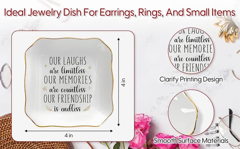 OASSIE Christmas Friendship Gifts for Women - Decorative Trinket Dish 4"x4" Ceramic Jewelry Dish Tray - Christmas Birthday Gifts for Best Friends Women Friendship Bestie BFF Sister, Friend Gift