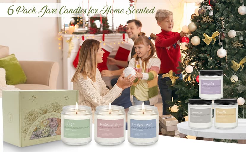 Lavender, Jasmine, Vanilla, Sage, Sandalwood Rose & Eucalyptus Mint. 42 oz 300 Hour Burn for Home, Baths, Yoga & Self-Care Scented Candles Gift Set for Women, 6-Pack Aromatherapy Candles for Home B0CHYWN5W6