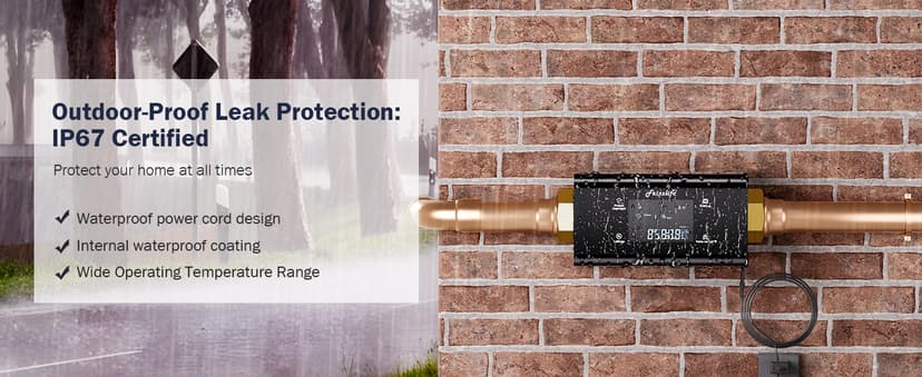 Frizzlife LP365 Smart Water Monitor and Automatic Shutoff - 0.01GPM Ultrasonic Micro Leak Detection, APP Wi-Fi Remote Control, Real-Time Flow/Temp Monitoring, 24/7 Water Usage Reports, 3/4" and 1"