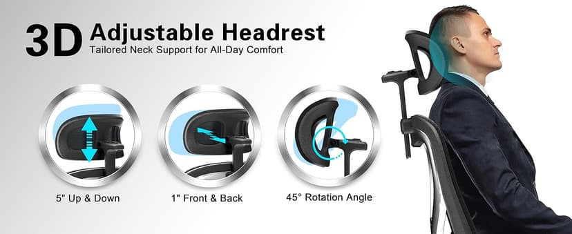 Home Office Desk Chairs, Ergonomic Office Chair with Lumbar Support & 3D Headrest, Computer Desk Chair with Flip-up Armrests, Perfect for Office or Study, Black/Silver
