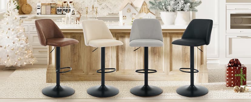 COLAMY Bar Stools Set of 4, Modern Swivel Bar Chairs, Adjustable Upholstered Barstools Counter Height with Full Backrest for Bar, Dining Room, Kitchen Island, Beige