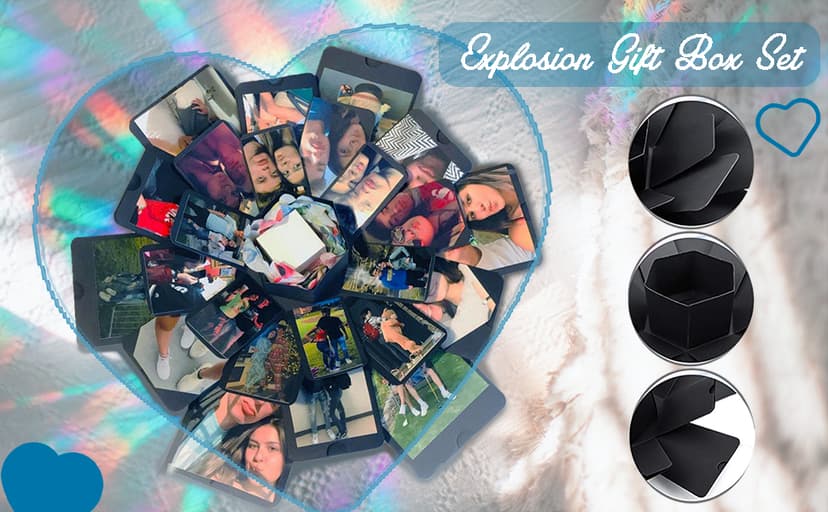 Explosion DIY Gift Set, Exploding Love Box for Couples, Sentimental Gift for Wedding, Birthday Party, Boyfriend, Girlfriend, Scrapbook Style Photo Album, Memory Box