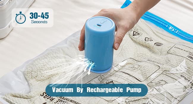 Vacuum Storage Bags for Travel, 8 Pack (4S+4XS) Vacuum Seal Bags with Wireless Rechargeable Electric Pump, Travel Essentials Space Saving Compression Bag for Clothes, Luggage, Suitcase, Backpack, Trip