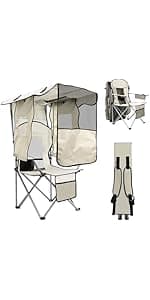 BDL 3 Person Camping Chair with Canopy Shade, Oversized Heavy Duty Camping Chair with Cup Holders & Ice Bag Portable Family Folding Chair for Outdoor, Lawn & Sports,White