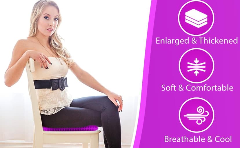 KYSMOTIC Gel Seat Cushion for Long Sitting (Large & Thick), Soft & Breathable, Gel Cushion for Wheelchair, Gel Chair Cushion for Hip Pain, Gel Seat Cushion for Office Chair (Black Cover)