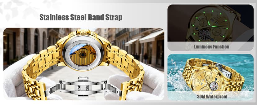 OLEVS Automatic Watches for Men Luxury Skeleton Multi-Function Mechanical Watch Self Winding Date Waterproof Luminous Mens Watch