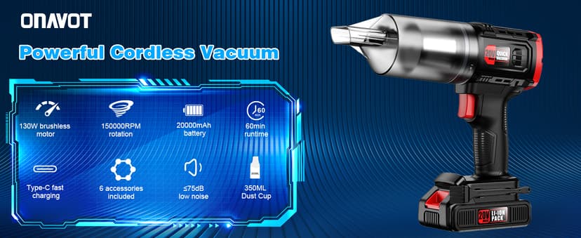 ONAVOT Handheld Vacuum Cleaner Cordless - 35000PA Strong Suction for Car & Home, Car Vacuum Portable Rechargeable Lightweight for Pet Hair with HEPA Filter, Quick Clean in Office/Desk/Couch (Red)