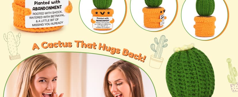 Funny Retirement Gift for Woman Men, Coworker Farewell Leaving Going Away Goodbye Gift for Women Coworker Boss Friend Teacher, Moving Away Off to College, Crochet Abandonment Cactus Decroration Card