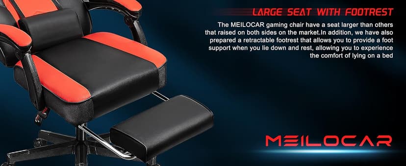 Gaming Chair with Footrest, Video Game Chair for Adults, Big and Tall Computer Chair with Massage Lumbar Support 330lb Weight Capacity, Ergonomic Adjustable Height and 360° Swivel Seat (Red)