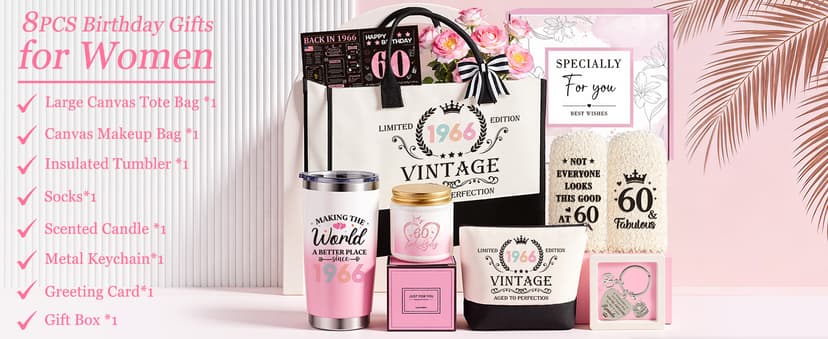 60th Birthday Gifts for Women, Vintage 1966 Happy 60th Birthday Gifts Basket for Women Unique Gift Ideas for 60 Year Old Female, Mom, Wife, Grandma, Sister, Funny Bthday Gift Turning 60 Year Old B0FY6H2DNV