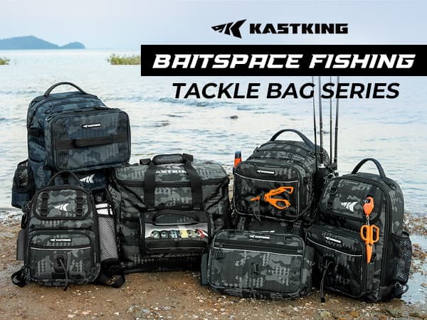 KastKing BaitSpace Fishing Tackle Bag With 4 Tackle Boxes & Removable Bait Binder, Water-Resistant Tackle Storage, Durable Fishing Gear, Adjustable Shoulder Strap