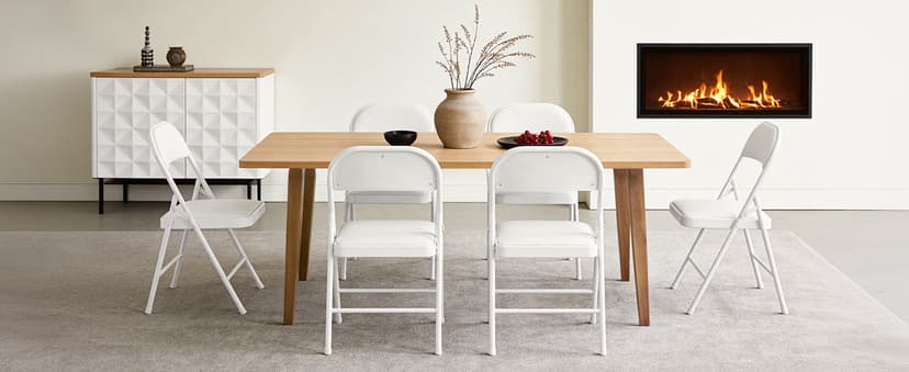 Folding Dining Chairs Set of 2 - Modern PU Leather Folding Chairs with Cushion Seat & Back Metal Legs Kitchen Chairs Folding Chair Set for Kitchen/Living Room/Bedroom/Parties (White)