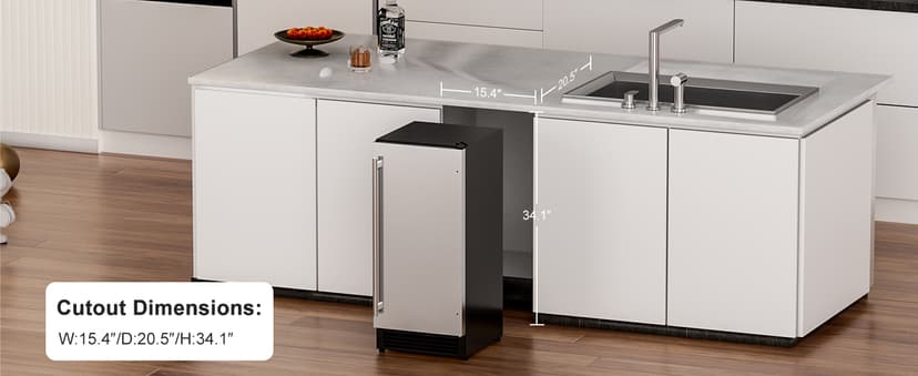 COTLIN 15" W Drainless Under Counter Ice Maker with 22LBS Storage Bin, Crescent Ice, Free Standing Built-in Ice Maker for Residential Commercial Use, No Drain Required, ETL Approved, 2026 Upgraded