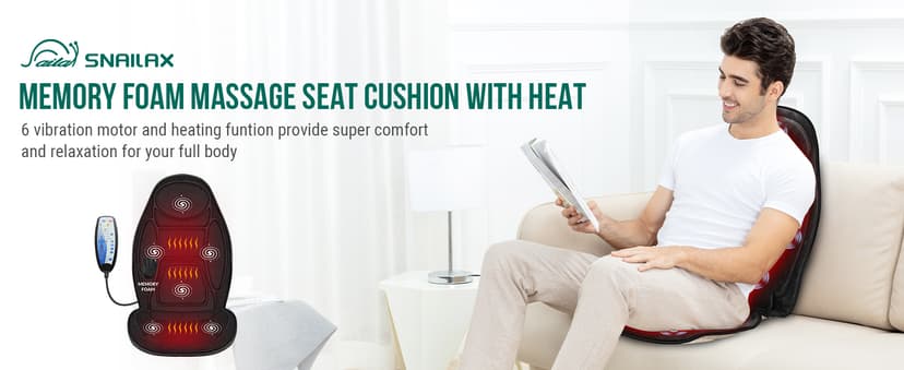 Snailax Back Massager with Heat, Memory Foam Chair Massage Pad, 5 Massage Modes & 2 Heat Settings, Seat Massager for Office Chair,Home Use