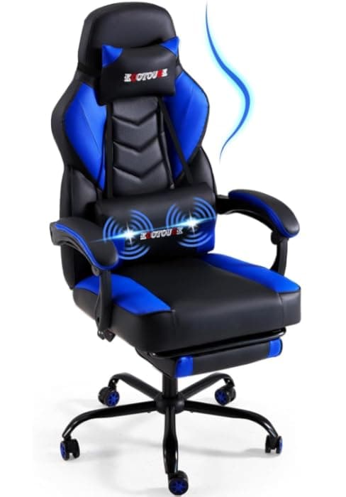 ECOTOUGE PC Massage Gaming Chair with Footrest Ergonomic Office Desk Chair Racing PU Leather Recliner Swivel Rocker with Headrest and Lumbar Pillow, Violet