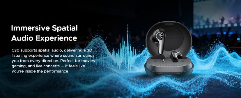 SOUNDPEATS C30 Hybrid ANC Earbuds with LDAC Hi-Res Audio, 52H Playtime -52dB Adaptive Noise Cancelling Wireless Earbuds, 6-Mic Clear Call, 12mm Driver, Bluetooth 6.0, Multi-Point, IP54 for Work/Travel
