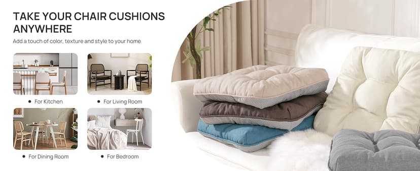 Love's cabin Memory Foam Chair Cushions Set of 4, 15.5"x15.5"x3.5" Indoor & Outdoor Seat Pads for Dining, Kitchen, Office, Patio Chairs - Grey