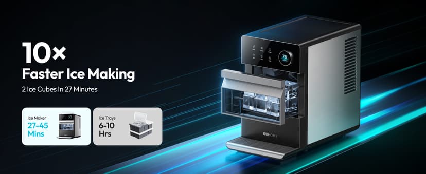 EUHOMY 2'' Clear Ice Cube Maker Countertop with APP, 2 Square Ice Ready in 27 Mins for Whiskey, Slow-Melting & Self-Cleaning, 110 Pcs/Day, 24H Timer, Clear Ice Maker with Ice Tong for Home/Bar/Party