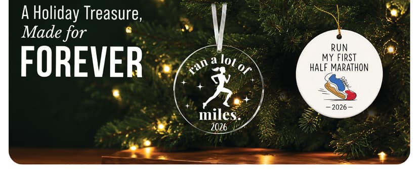 Cross Country Ornament, Marathon Runner Keepsake, Round Wood Acrylic Design, Ready To Hang Gifts for Runners - Marathon Runner Gifts, Running Christmas Ornament B0H8D3DSVR