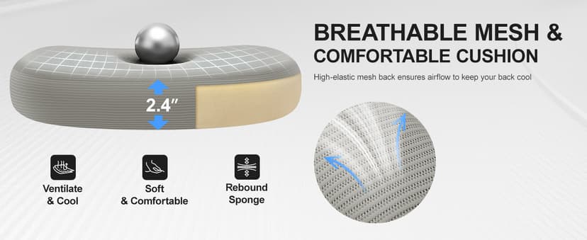 ALLGOD Ergonomic Office Chair, Mesh Desk Chair with Lumbar Support, High Back Home Office Chair with Adjustable Headrest and Flip-Up Arms, Comfortable Computer Chair, Thick Cushion, 300 LBS, LightGray