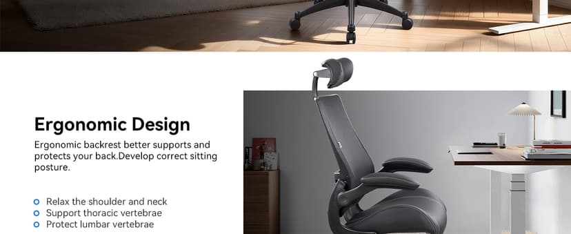 BOLISS Ergonomic Drafting Chair with 4-Level Adjustable Headrest Tall Standing Desk Stool with Soft Microfiber Leather Seat, Breathable Mesh Back, 90° Flip-Up Arms, and Adjustable Foot Ring