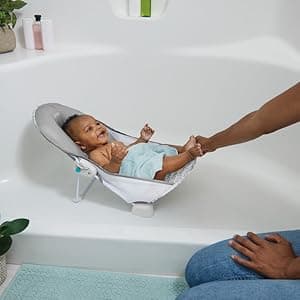 Ingenuity Foldaway 2-Position Baby Bath Seat, Adjustable Support for Sink or Bathtub, Ages 0-6 Months up to 20 Pounds, Machine-Washable Sling
