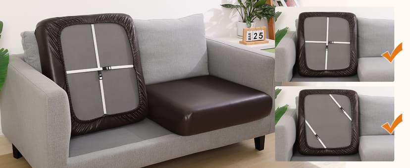 YISUN PU Leather Couch Cushion Cover, Waterproof Stretch Sofa Cushion Slipcovers, Faux Leather RV Chair Seat Covers, Loveseat Cushion Cover Replacement Chair/Furniture Protector, 2Pcs(Black)