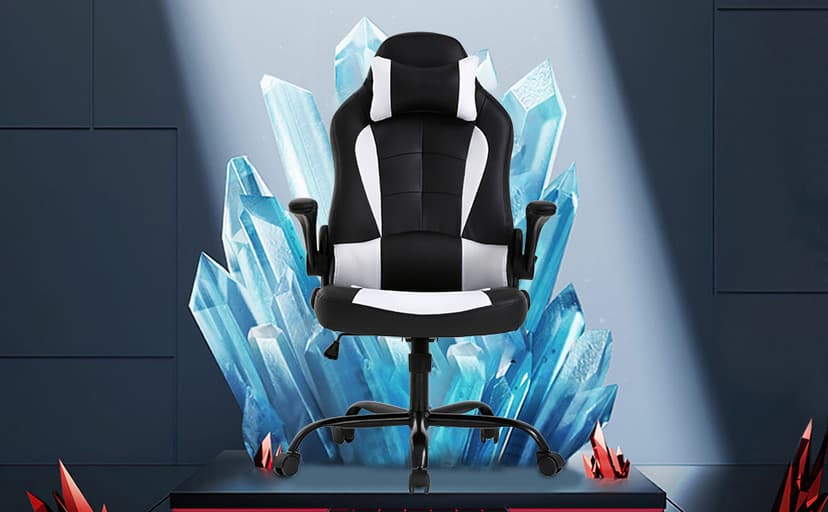 PayLessHere Gaming Chair Desk Chair Gamer Chair Ergonomic Office Chair With Lumbar Support Padded Up Arms Adjustable Headrest Pu Leather High Back Office Chair Gamer Chair For Adults Women Men (White)