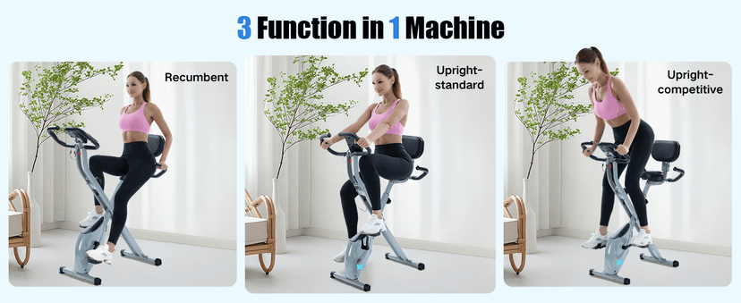 BARWING Stationary Exercise Bike for Home Workout, 5 IN 1 Foldable Indoor Cycling Bike for Seniors, 350LB Capacity, 16-Level Magnetic Resistance, Seat Backrest Adjustments