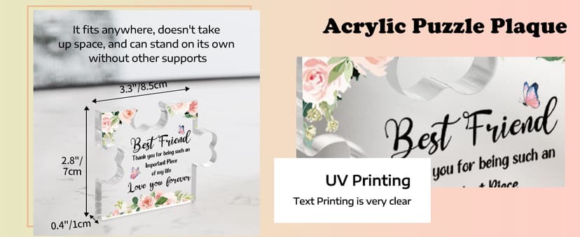 Best Friend Birthday Gifts, Friend Gifts for Long Distance, Friend Birthday Gifts for Women, Acrylic Puzzle Plaque Gifts for Friend on Mothers Day -2.8 * 3.3in