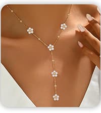 SmileBelle Pearl Necklaces for Women, Daisy Pearl Choker as Christmas Stocking Stuffers for Teens, Silver Daisy Pearls Jewelry Trendy Stuff Birthday Gifts 3 Pearls White Necklace as Wedding Jewelry