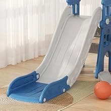 XJD 6-in-1 Toddler Slide and Swing Set, Kids Slide for Toddlers Age 1+, Toddler Outdoor Playset with Basketball Hoop, Football Frame, Swing, Outdoor Indoor Playground for Toddlers 1-3 (Pink)