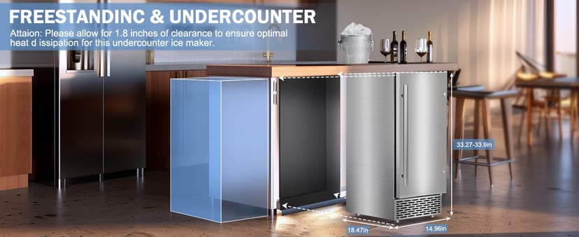 Under Counter Ice Maker, Ice Maker Machine Commercial, 120Lbs/24H with 35lbs Storage Bin, 40Pcs Cubes in 10Mins, Built in Ice Machine for Home Office Commercial