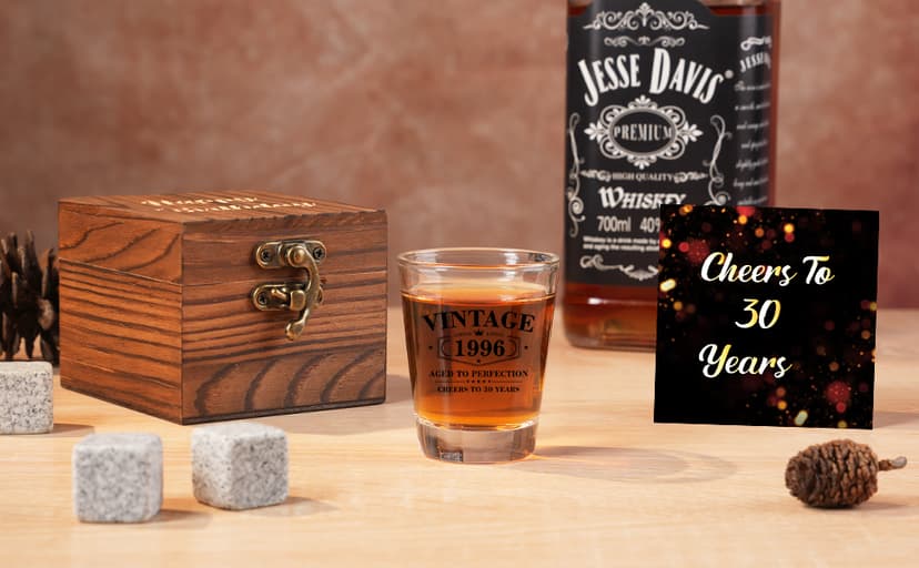 30th Birthday Gifts for Men - Limited Edition Vintage 1996 Shot Glass with Wooden Box - Cheers To 30 Years Old, Finally 30th Birthday Party Decoration - Turning 30 Bday Gift for Men Brother Friend B0F2DW8MVT
