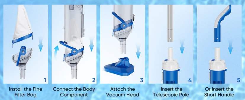 Cordless Pool Vacuum with Telescopic Pole, 18.5 GPM Powerful Suction, 1.5H Supercharge Technology, Handheld Rechargeable Pool Vacuum Cleaner for Above Ground/Inground Pools, Hot Tubs, Spas