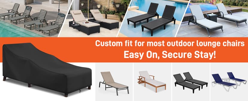 Arcedo Patio Chaise Lounge Cover Water Resistant, 2 Pack of Pool Lounge Chair Covers for Outside Stackable Cushions and Outdoor Furniture, 80" x 30" x 26" H, Black