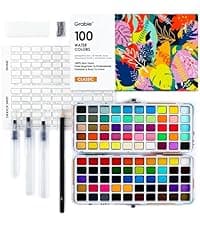 High Pigment Paints, Blendable Colors, Portable Travel Case, Painting, Sketching, Illustration, Beginner And Hobby Artists Grabie 50 Color Watercolor Paint Set with Brush Pens B0BJPQ3TKS