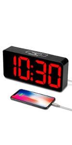 DreamSky Small Digital Alarm Clock for Bedroom, Large Big Numbers Display with Brightness Dimmer, Electric Bedside Desk Clock with USB Charging Port, Adjustable Alarm Volume, USB-C Adapter Powered