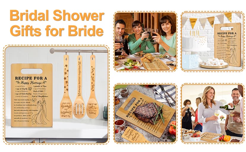 Bride to Be Gifts, Happy Marriage Wedding Cutting Board, Spoon, Shovel, Leaky Spoon and Card, Engagement Gifts for Couples Wedding Gifts for Couples 2026, Bridal Shower Gifts Cutting Board Set B0HCVGS2TF